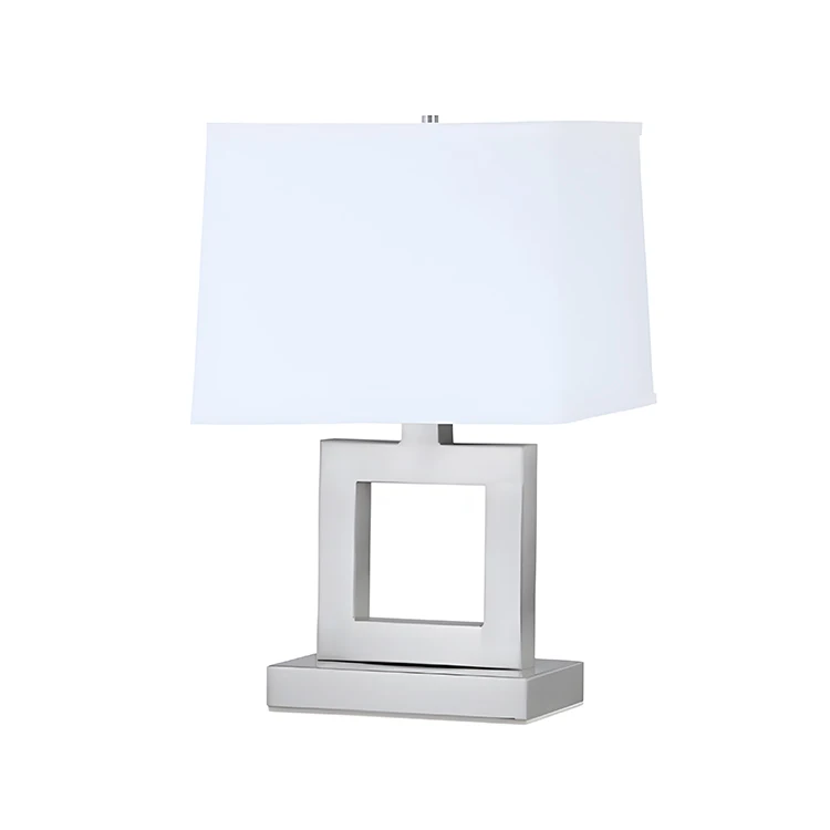 Hotel Style Vintage Decorative Silver Rectangular or Round Shade Table Lamps with Base Switch