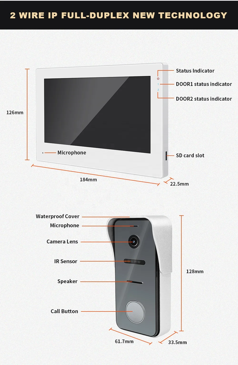 1080P Smart Video Doorbll Tuya WiFi 2 Wire Video Door Phone Dual-Way Door Intercom for Villa Home Security