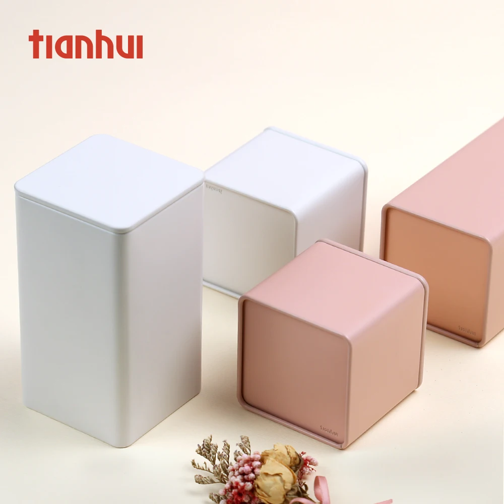 Маленькие металлические коробки для пищевых продуктов Tianhui, маленькие квадратные жестяные банки для чая, матовые металлические банки