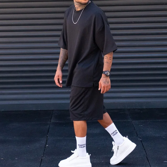 Biker Shorts and T-Shirt Sets Custom Crewneck Jogger Sweat Suits French Terry Cotton Short Sleeve Men Shorts Tracksuit Sets
