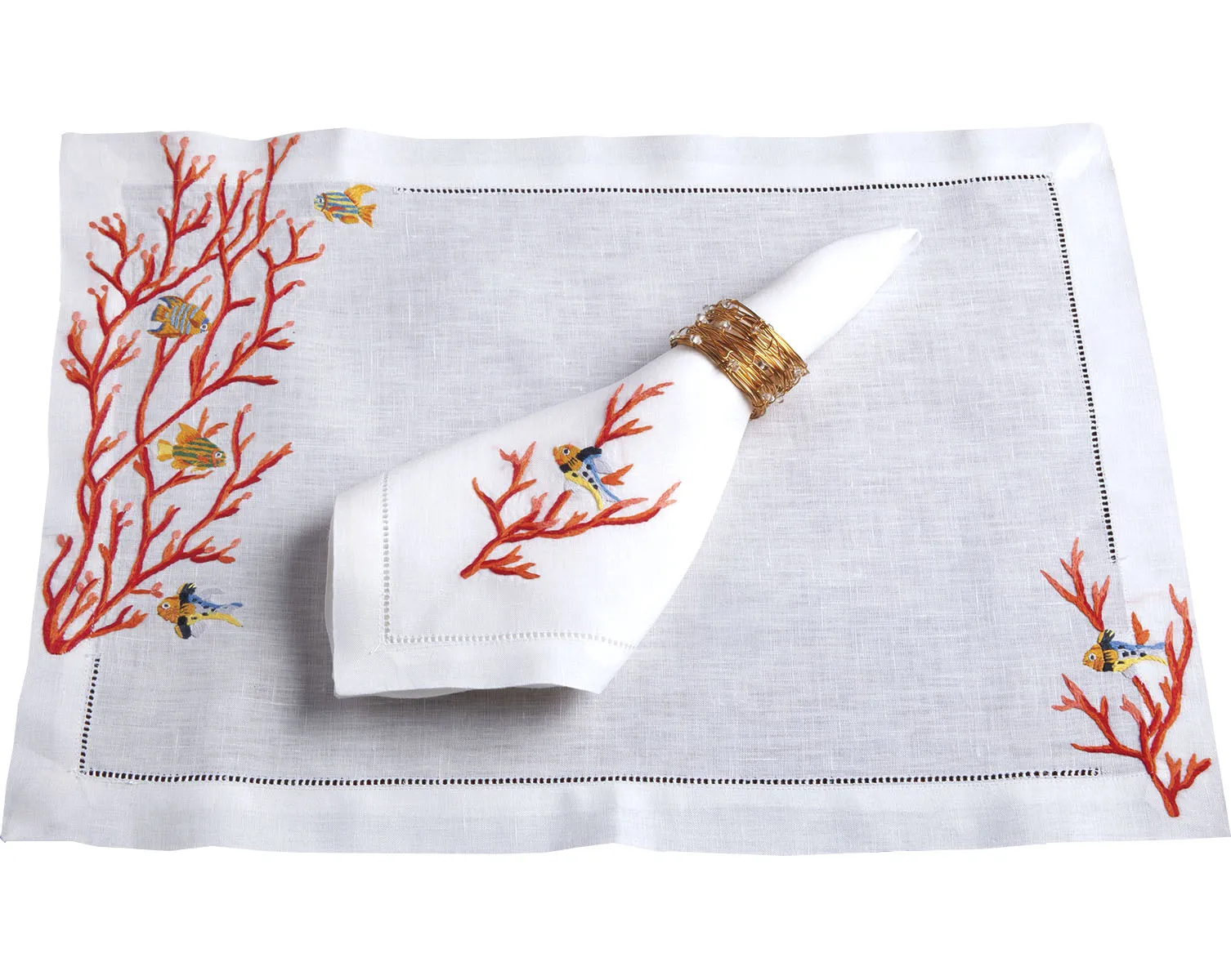 Manufacturer The Best Cotton Embroidery Red Coral  Placemat&Napkin Set for Home Restaurant Wedding Luxury Placemat&Napkin Set
