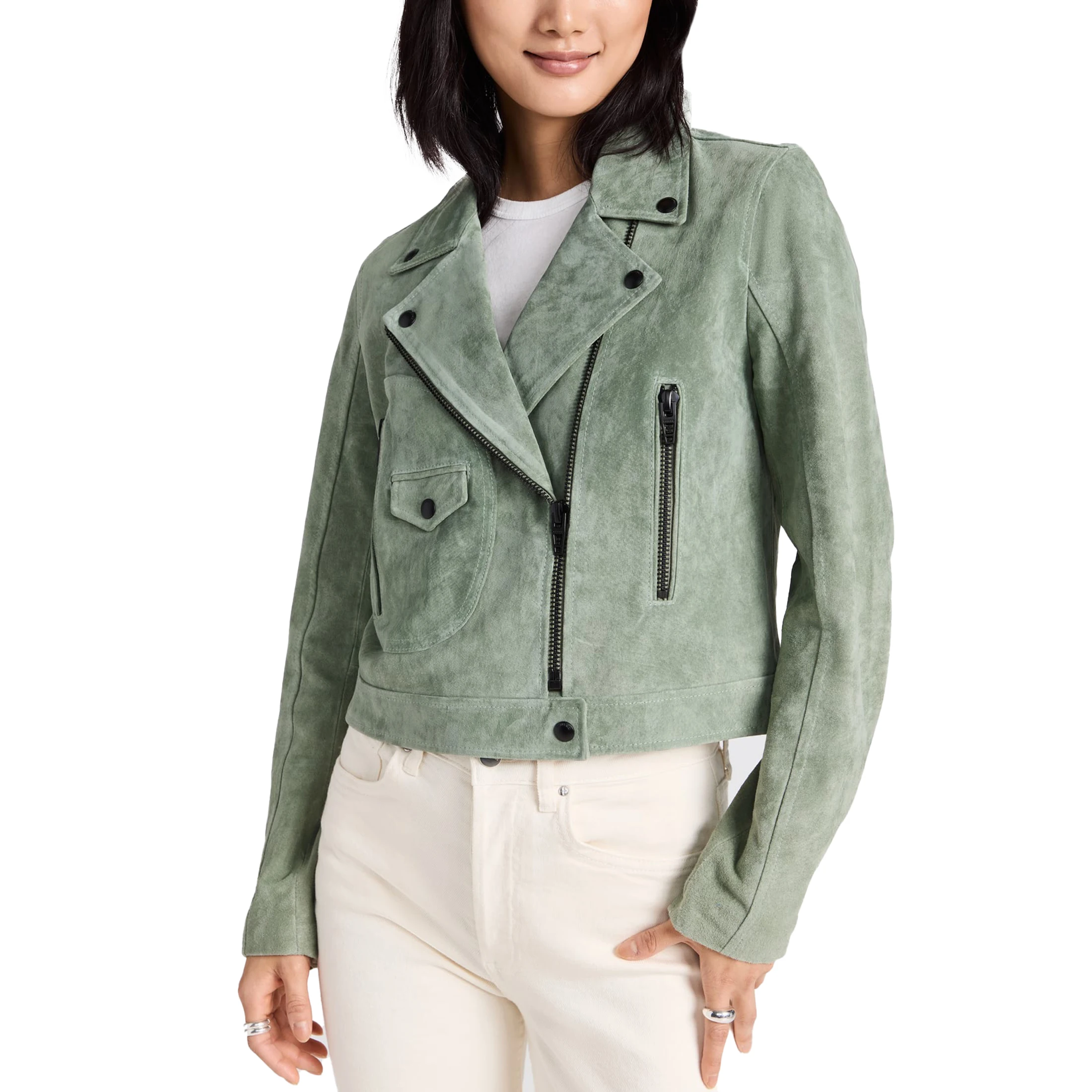 Custom Genuine Sheep Leather Jacket With Real Fox Fur Wholesale Ladies Cropped Real Sheepskin Motorcycle Leather Jacket Women