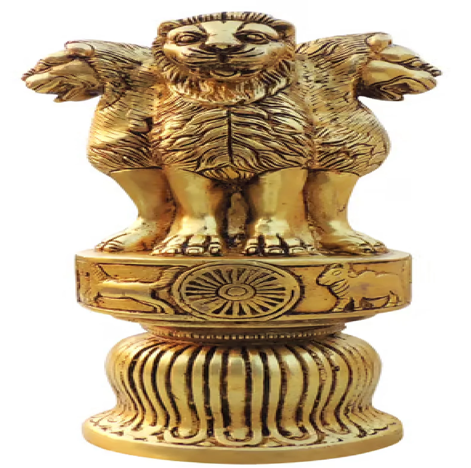 Ashoka Pillar sculpture (Indian National Emblem) Brass Showpiece For Table Top, Office, Home Decor at Wholesale Price From India