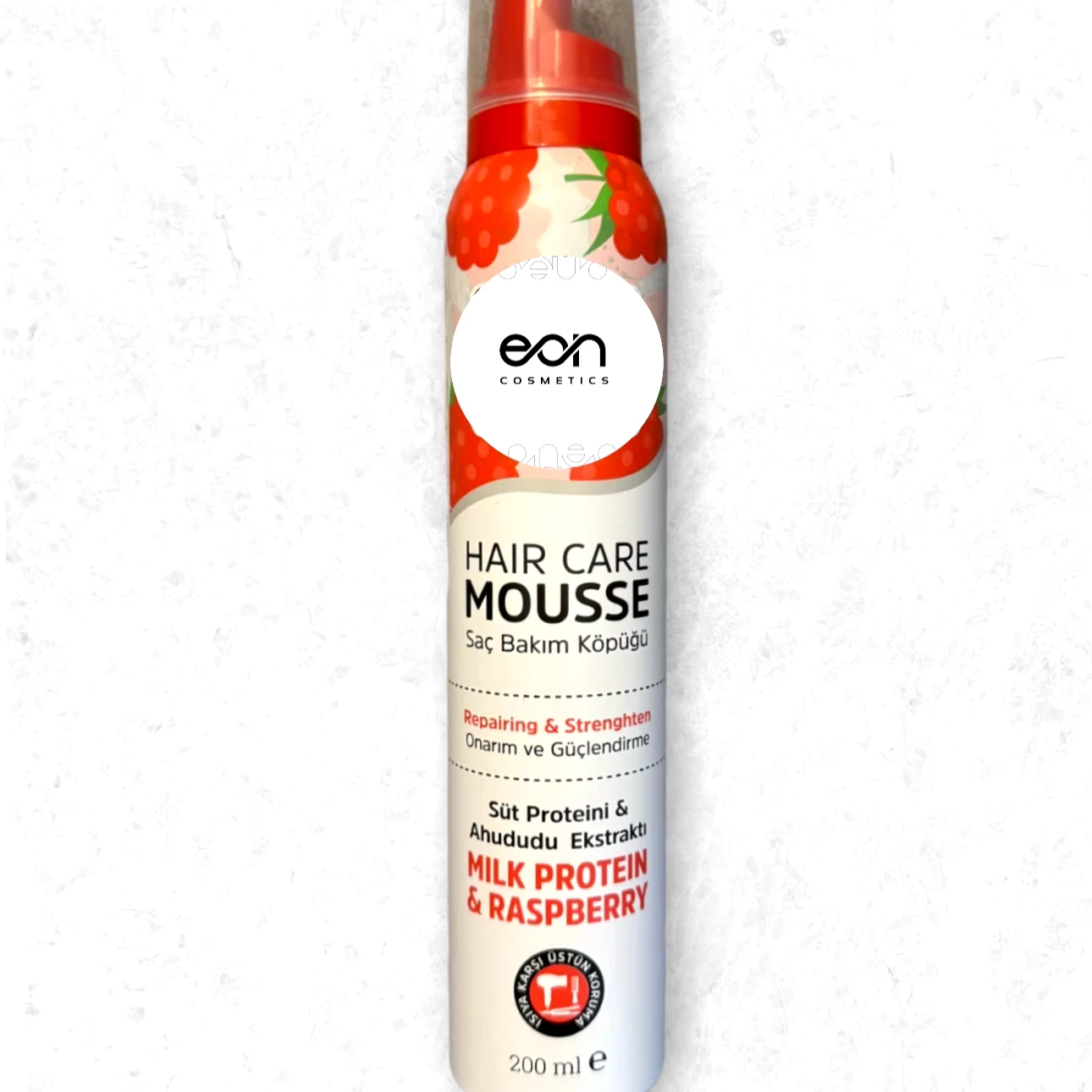 Hair Care MOUSSE Private Label with MILK PROTEIN & RASPBERRY for NATURAL SHINE and STRONG HAIR Gluten Free