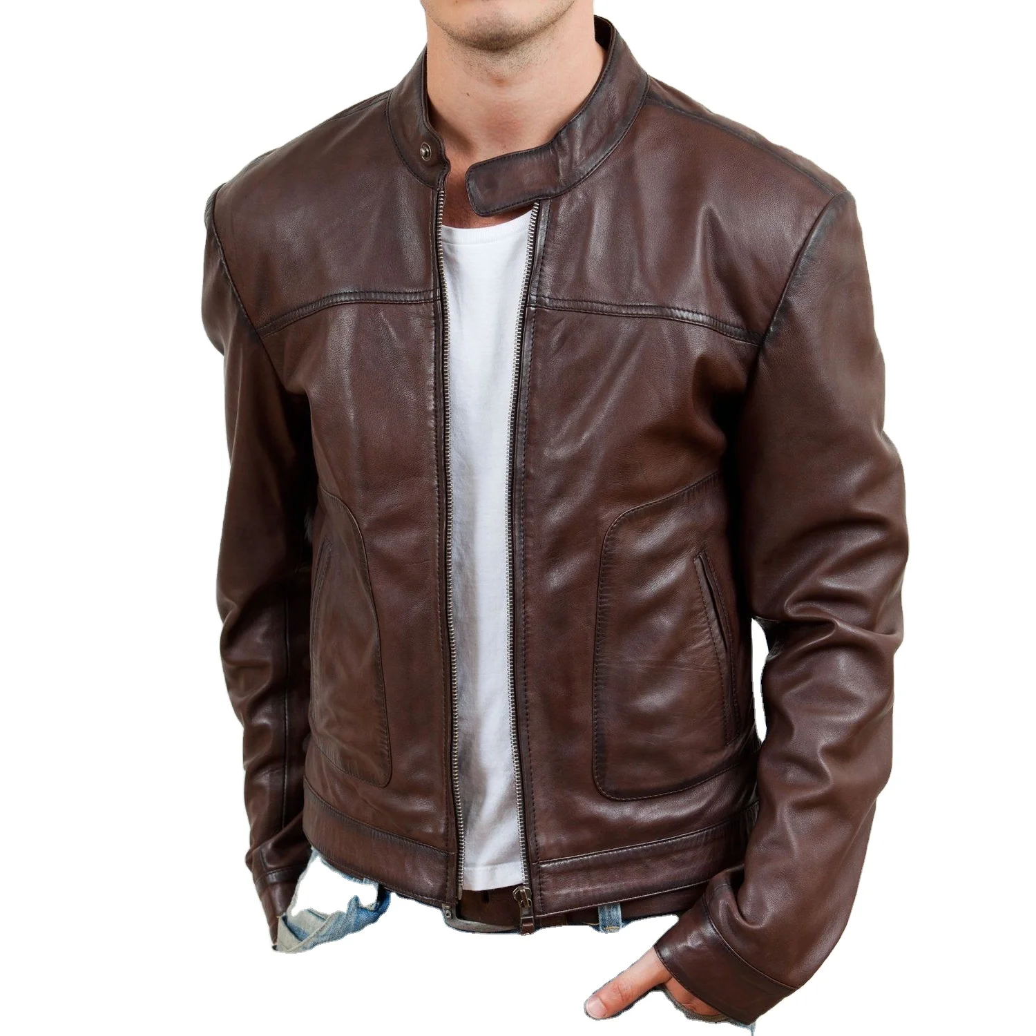 Black & Brown Sheepskin Gent Leather HIGH STREET Jacket For Men