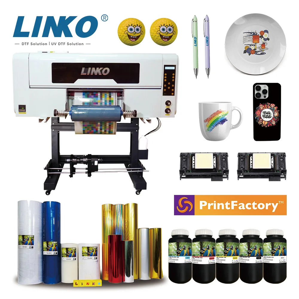 LINKO хорошие продажи A3 UV DTF принтер с xp600 i1600 печатающая головка изготовленная на заказ стеклянная чашка наклейка для переноса