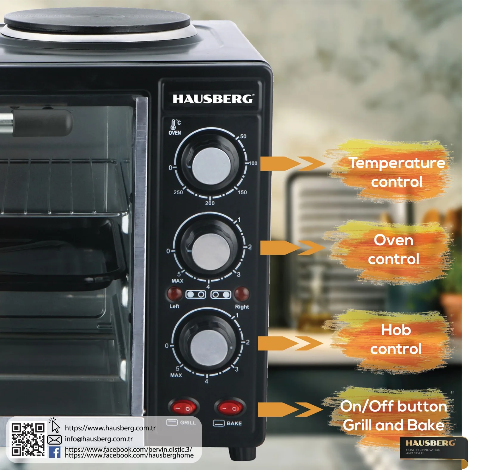 High Quality Electric Mini Oven With Stove / Temperature Control, Oven And Tray Heating, 35L