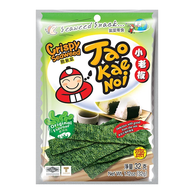 Готовые к употреблению высококачественные Хрустящие водоросли Tao Kae Noi с оригинальным вкусом, снэк-продукт из Таиланда, 32 г