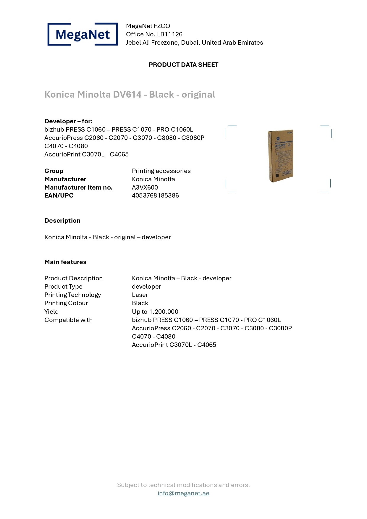 Оригинальный блок визуализации Konica Minolta DV614K A3VX600 подлинный новый 1070/1060L/2060/2070/3070/3080/3080P/4070/4080/3070L/4065