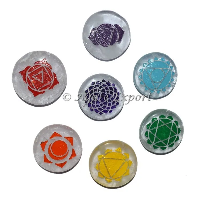 Chakra Stone Set with 7 Chakra Stones and Symbols - Pyramid, Oval, Worry | Crystal Chakra Set, Spiritual Gift (Healing Stones)