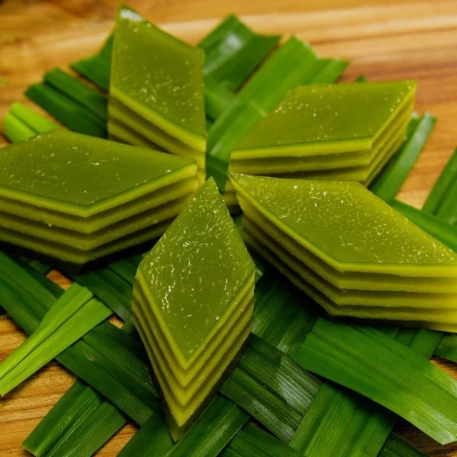 Frozen pandan leaf mung bean cake, chewy dessert / Holiday