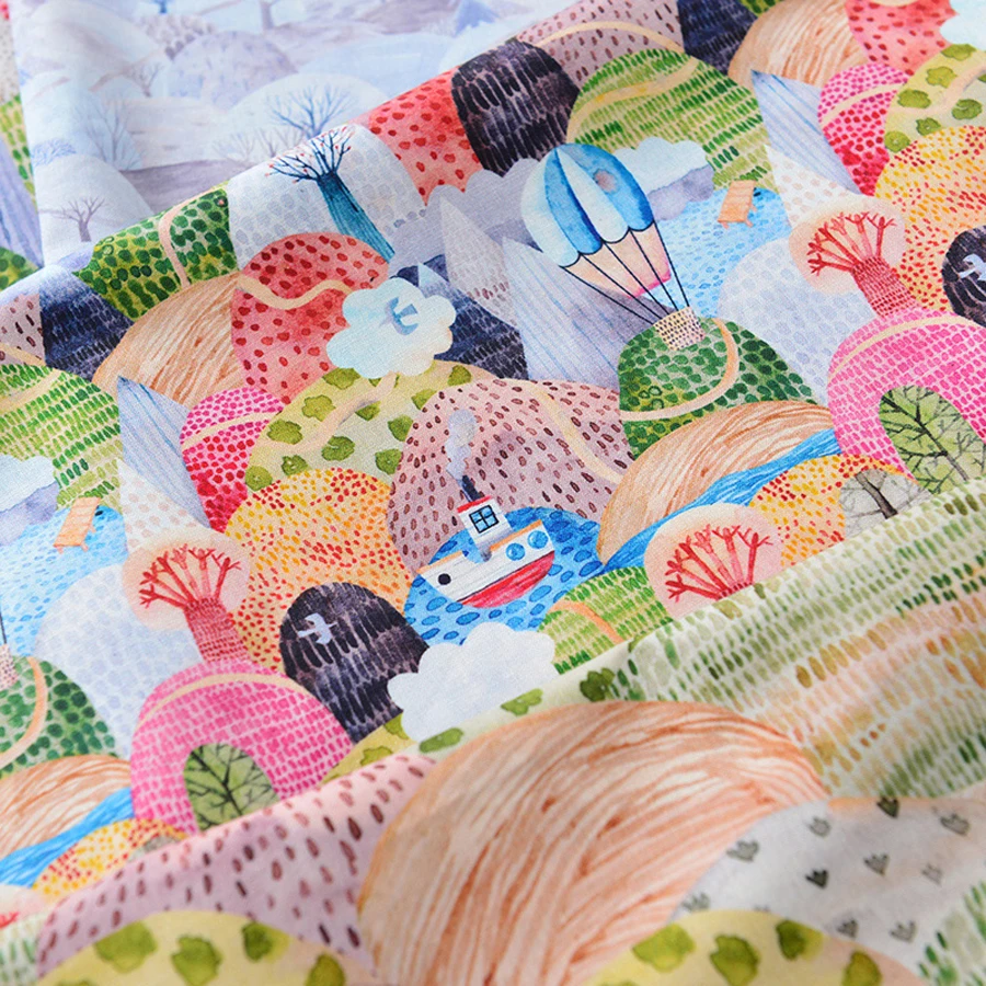 Blue Print Twill Cotton Fabric For Sewing Baby Bedding Dress Skirt DIY/Cushion/ Patchwork Cotton Material 50cmx160cm