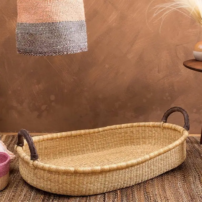 Rattan natural wicker baby basket kids crib hand weaving customizable pattern seagrass straw change moses baskets