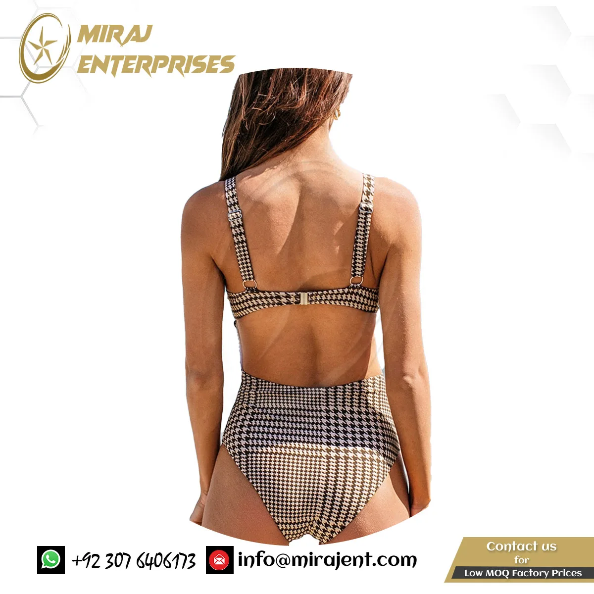 Sexy Beachwear Monokini Beach Bathing Suits Swimwear Bowknot Brown Houndstooth  Swimsuit For Women
