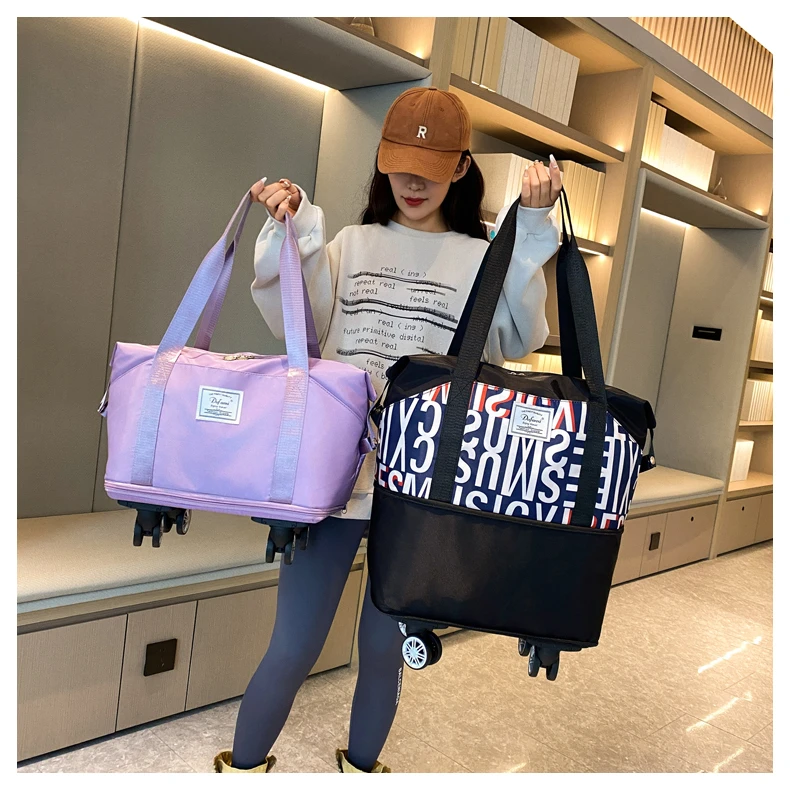 Expandable Foldable Rolling Luggage Bag Large Weekend Carry on Duffle with Wheels  Handle for Travel Adventures