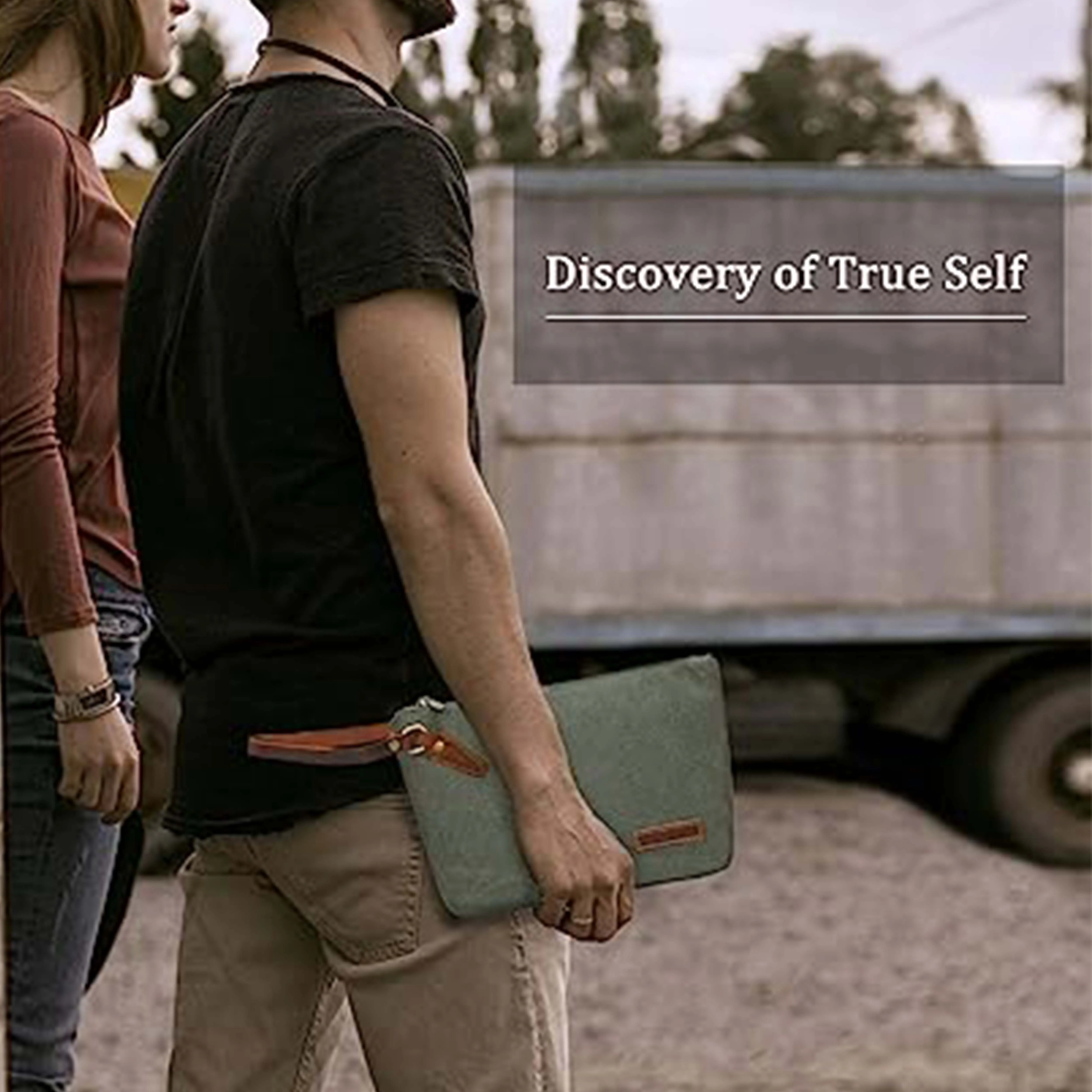 Canvas Clutch Purse Wristlet Pouch Wallet Large Makeup bag with Leather Strap Phone Handbag for Women Men