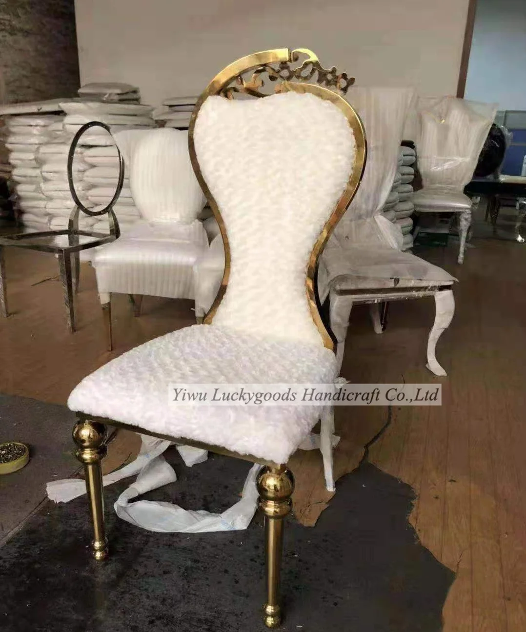 CY210511-23 Wedding Chair Flower Back Stainless Steel Royal Chair Luxury Simple Stainless Steel Wedding Party Event Chair