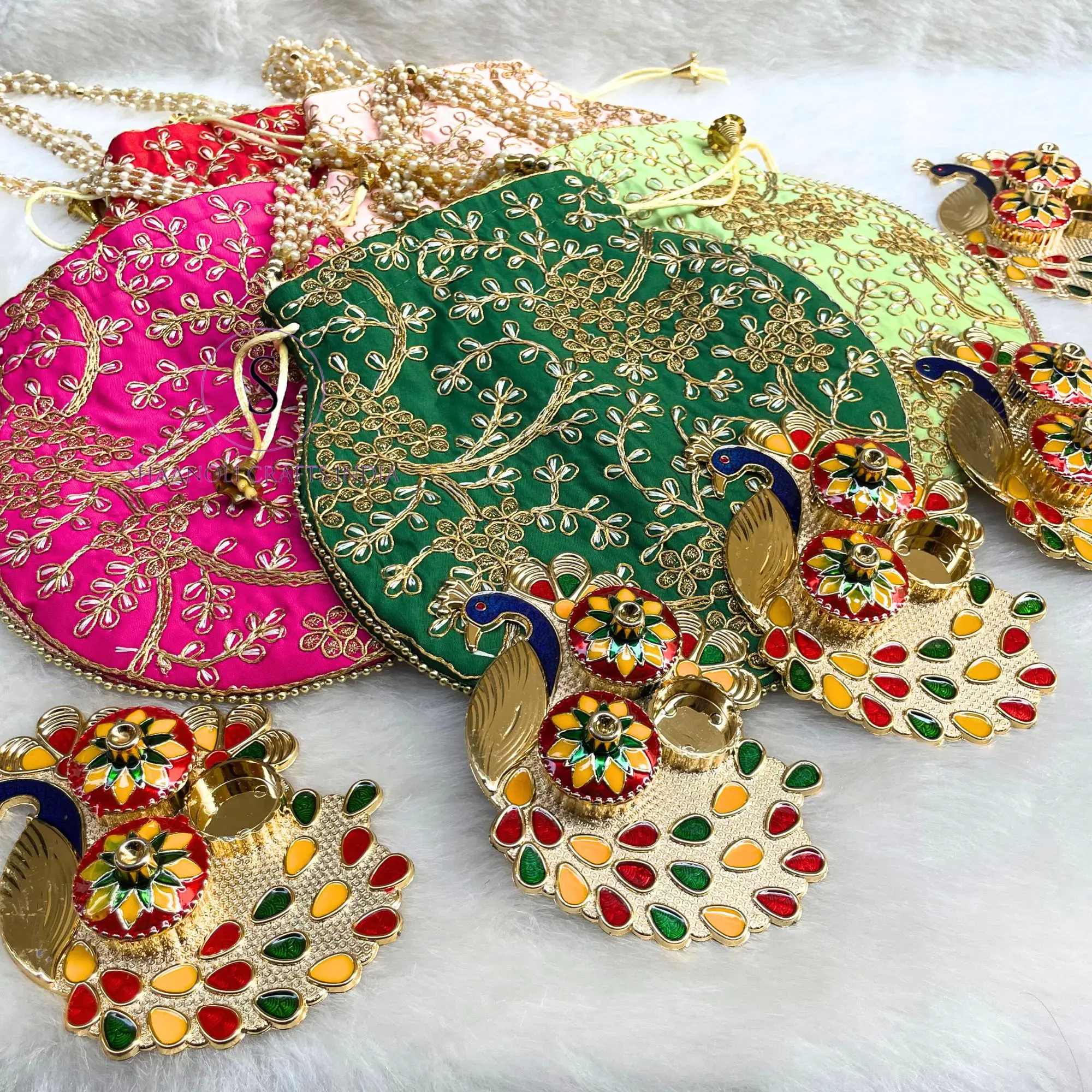 New Arrival Combo OF Potli Bags With Kumkum Platter For Pooja Occasions Return Gift Combo