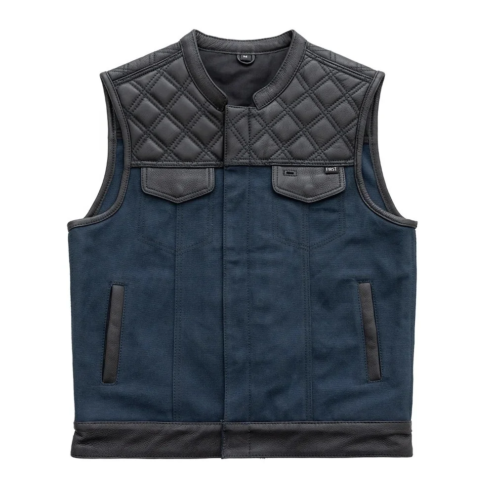 Motorcycle Motor Bike Vest Cowboy Vest Men Leather Biker Vest Canvas and Cowhide Club Style Men  Leather