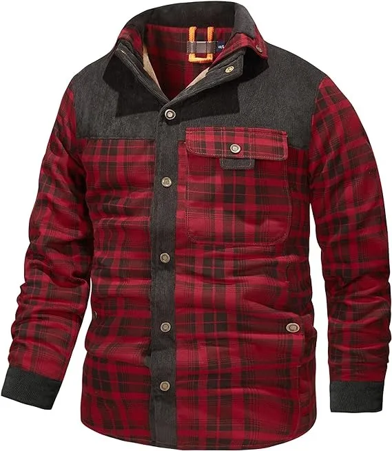 Good quality fleece lined check shirt jacket thick warm windproof winter flannel shirts jackets men