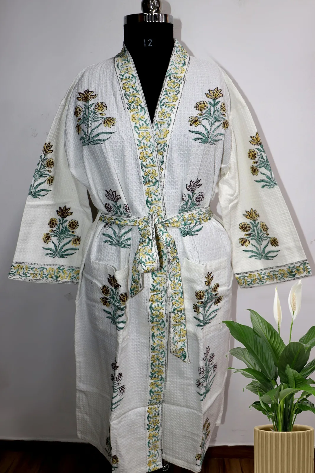 Wholesale Beautiful Cotton Hand Block Printed Bathrobes For Beach Wear Indoor Floral Printed Cotton Kimono Bathrobe Long Sleeve