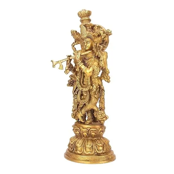 Lord Murli Manohar Krishna Krishan Brass Statue Murti Gift & Home Decor Big Size, Height 15 Inches