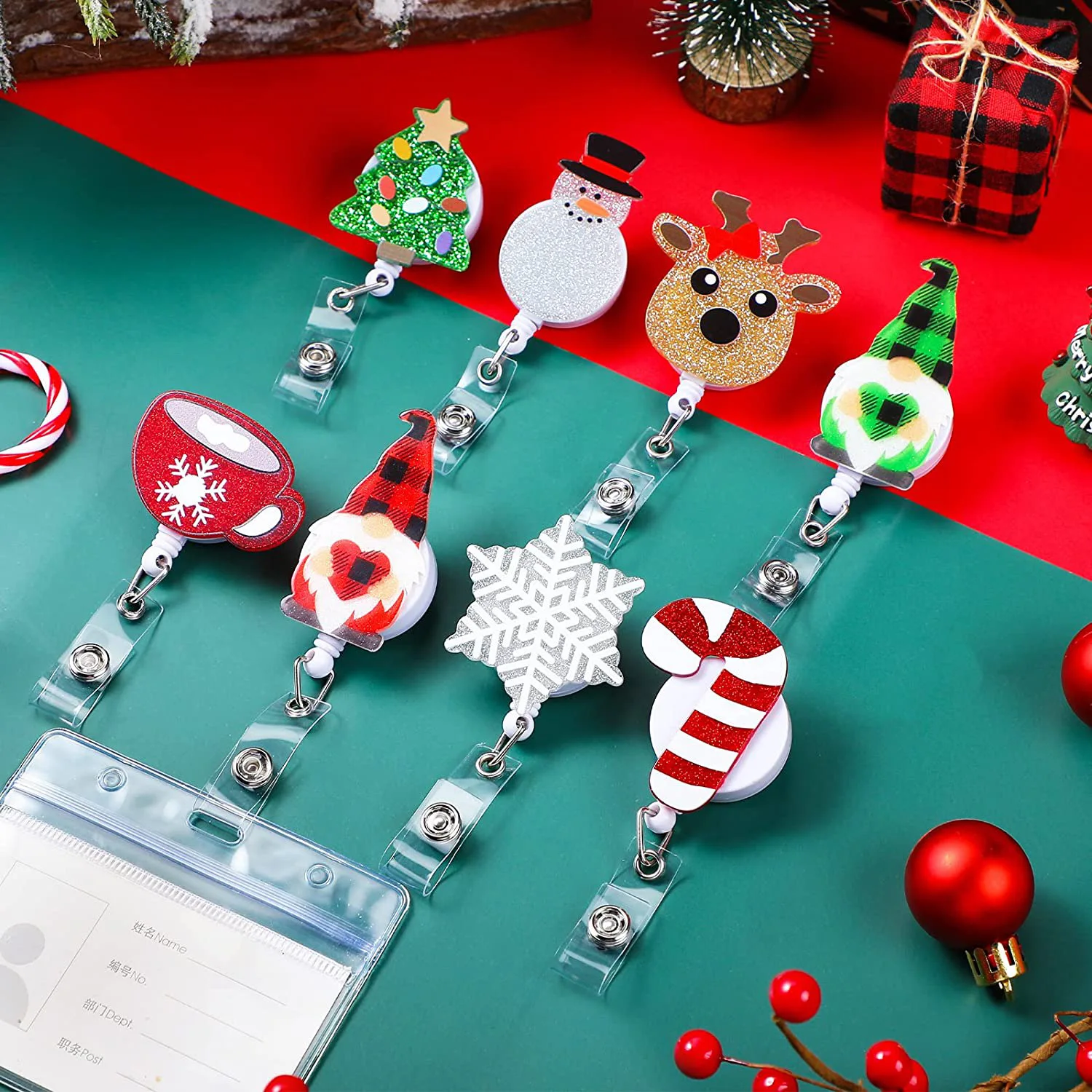 santa claus Christmas tree snowman elk felt stretchable id badge holder accessories name retractable nurse badge reel