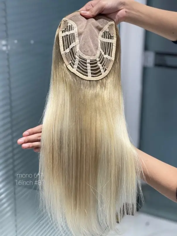 SHY HAIR 100% Raw Virgin Human 16 Inches 6*7 Mono Swiss Lace Toppers Hot Sale #B7 Color Straight Remy Salon Quality Ready Ship
