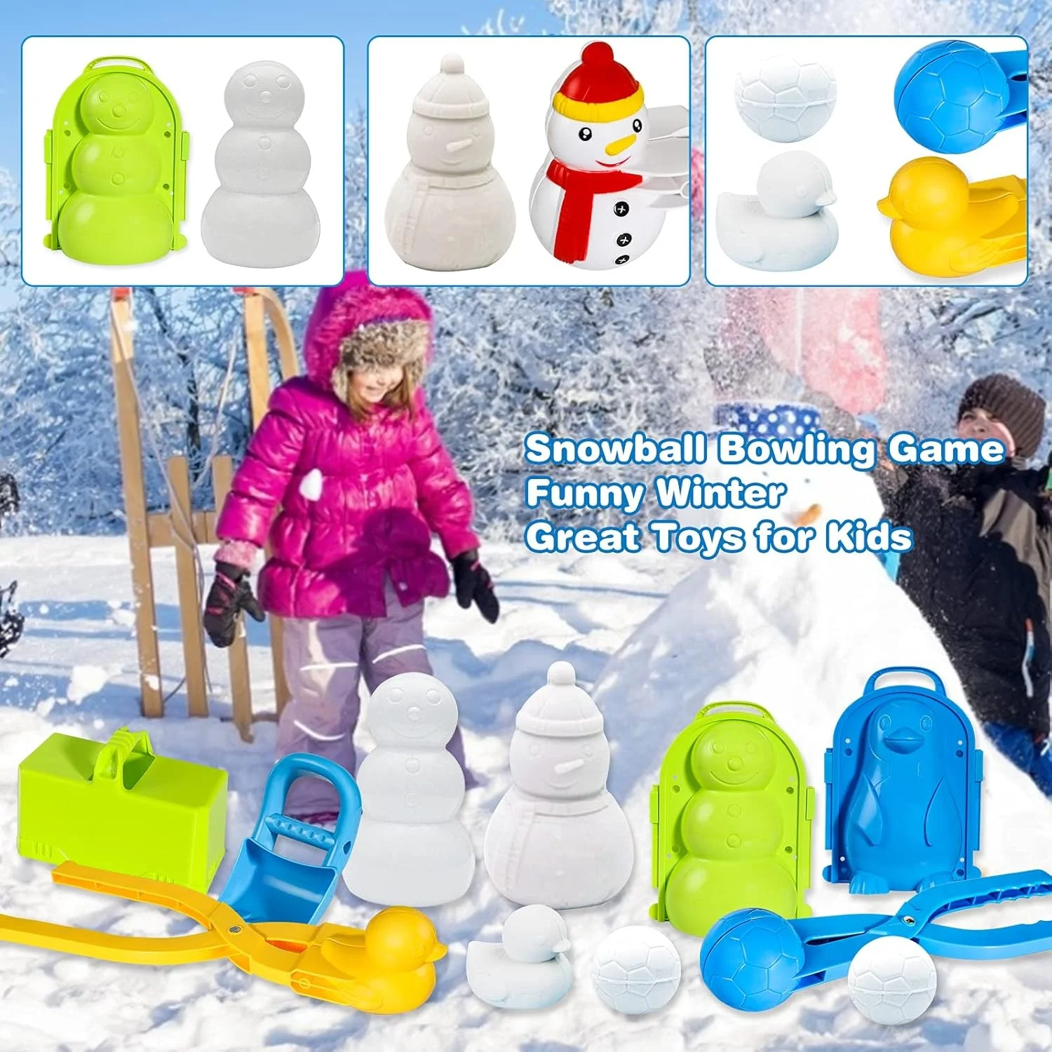 12PCS Snowball Maker Tool Winter Snow Toys Kit with Handle for Snow Ball Shapes Maker Fights Game for Kids Outdoor