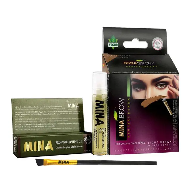 GMP Certified Henna Tint Light Brown Professional Tint Kit 100% Natural Brow Nourishing Oil 10ml Growth Serum Brow Brush Combo