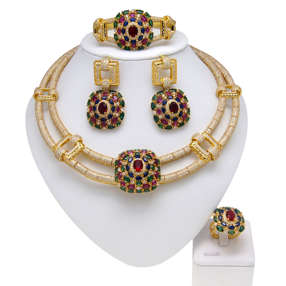 Zhuerrui Hot Selling Artificial American Diamond Jewelry Set Ladies Fashion Jewelry Set zircon jewelry set HZ211205211