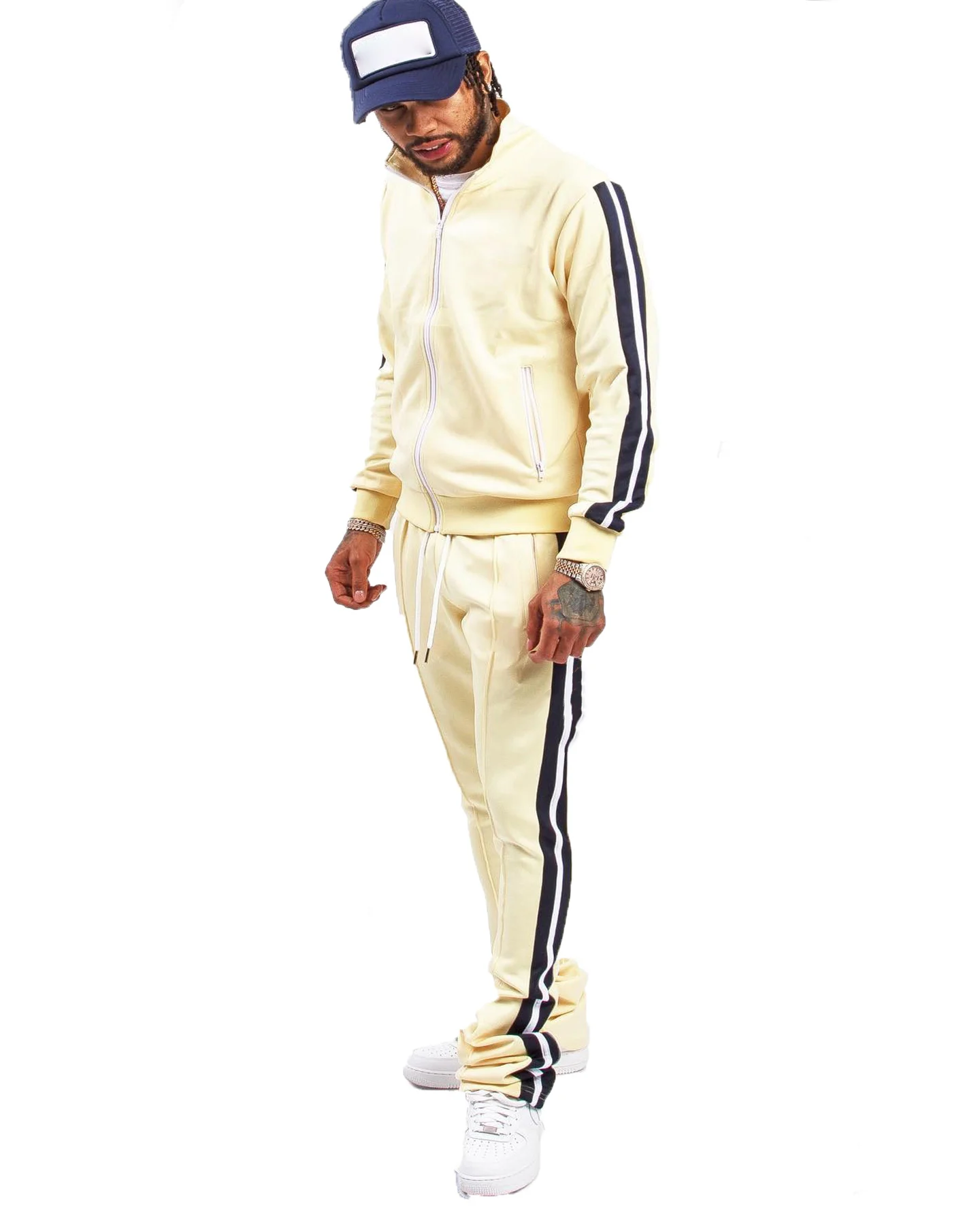 Casual blank cotton Slim fitting jogger sweat pants custom logo plain polyester stacked trousers man running track pants