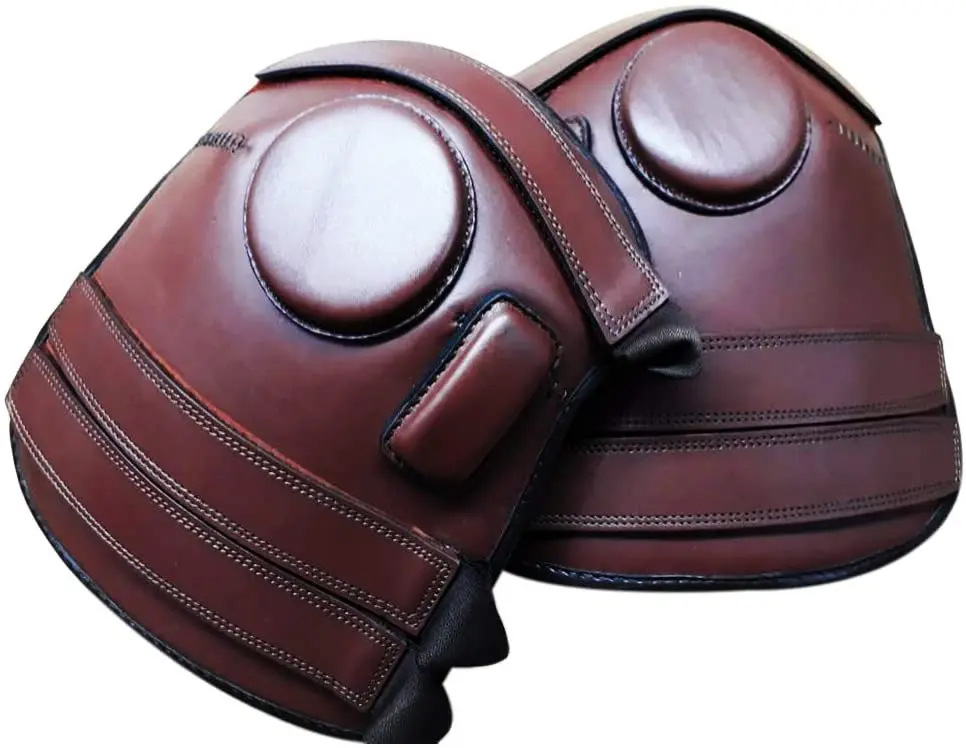 Horse Riding Polo Knee Guards Leather 100% Real Black High Quality Leather 3 Straps