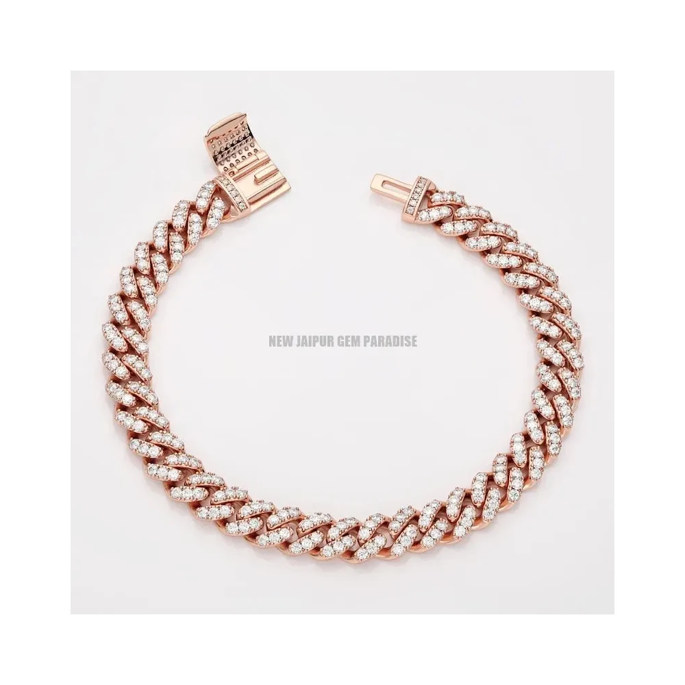 Hot Selling Trendy Moissanite 8mm Cuban Chain 925 Sterling Silver 18K Rose Gold Plated From Manufacturer