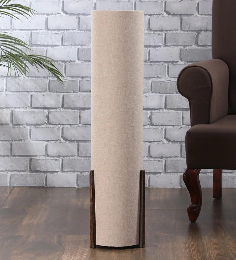 Best Quality Beige Color Fabric Shade Lamp With Wooden Brown Base .