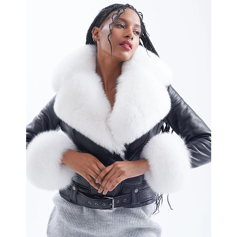 Черная кожаная куртка с меховой отделкой нового дизайна от поставщика Турции