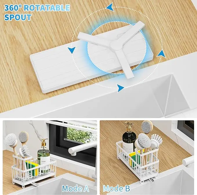 Sink Caddy with High Brush Holder Organizer Rustproof Stainless Steel Dish Organizer Divider Utensil Holder