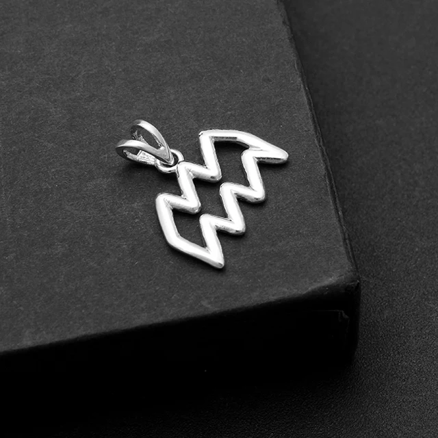Astrology Symbol Aquarius Silver Pendant Charm, Zodiac Personalized Jewelry For Her or Him