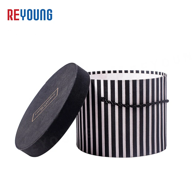 Custom Large Paper Round Gift Womens Round Hat Box Elegant Black And White Round Shape Velvet Lid Hat Box For Flowers