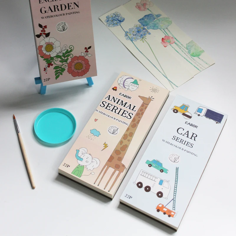 22 Pages Pocket Watercolor Painting Books Pigment Brush Kids Colouring Painting Bookmarks