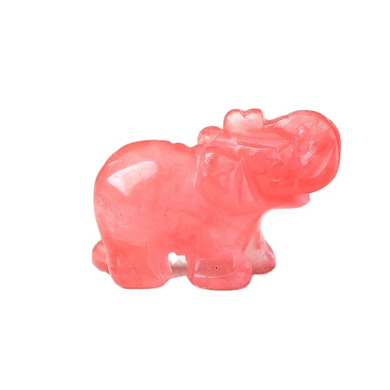 Wholesale Natural Strawberry Quartz Gemstone Elephant Statue Crystal Figurines Animal For Reiki Healing Meditation & Vasstu