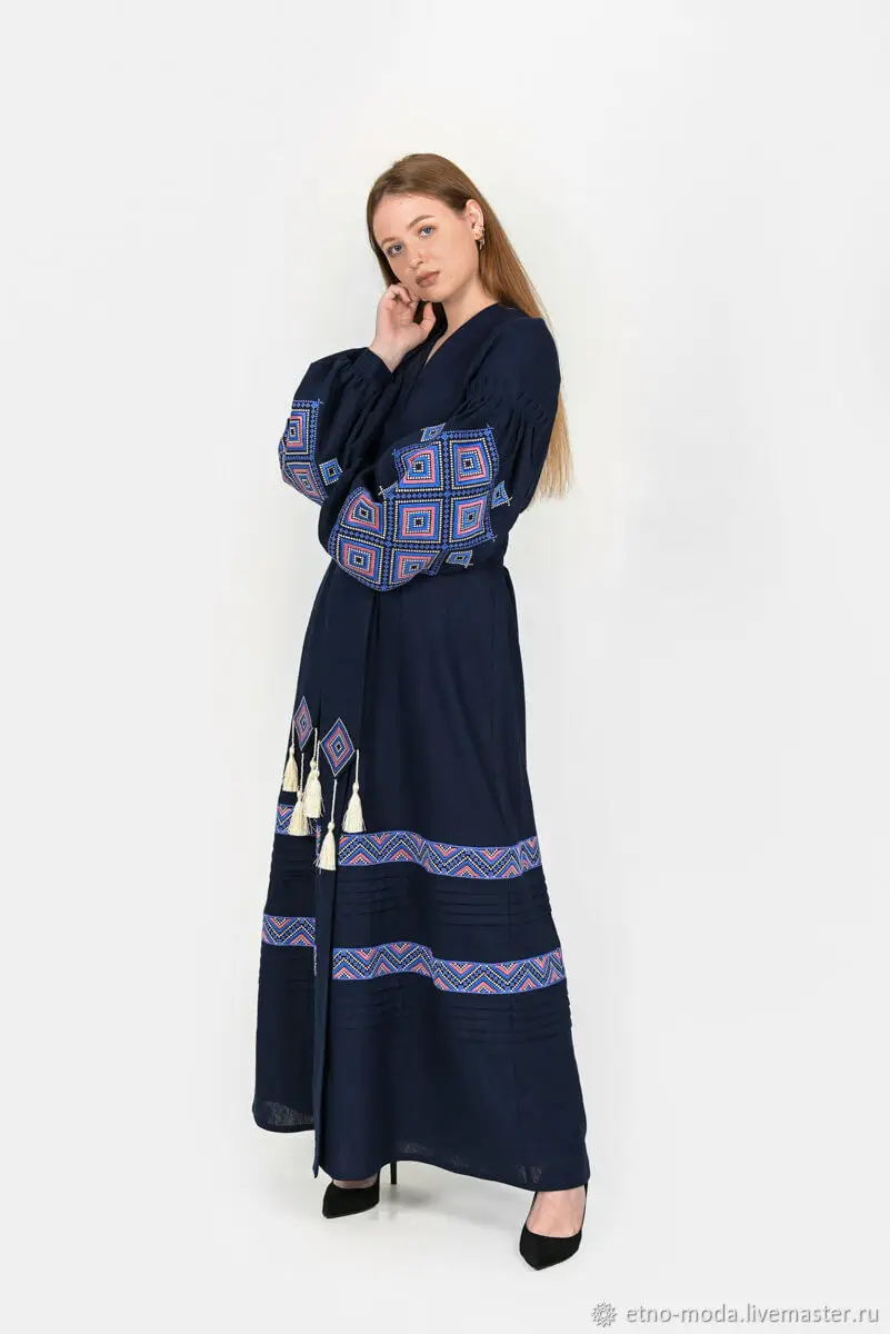 Vintage Women Long Mid Calf Summer Denim M XXXL Short Sleeve Embroidery Dress Chinese Style Dresses Dresses