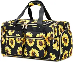 Weekender Overnight Duffel Bag Shoe Pocket for Women Men Weekend Travel Tote Carry On Bag (Sunflower Black) Travel Bag