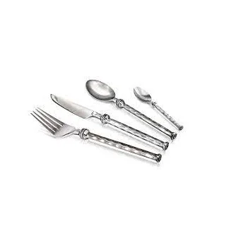 Silver Finished Wedding Cutlery Tableware Hotel Restaurant Metal Flatware Set New Look Vintage Finished Spoon And Fork