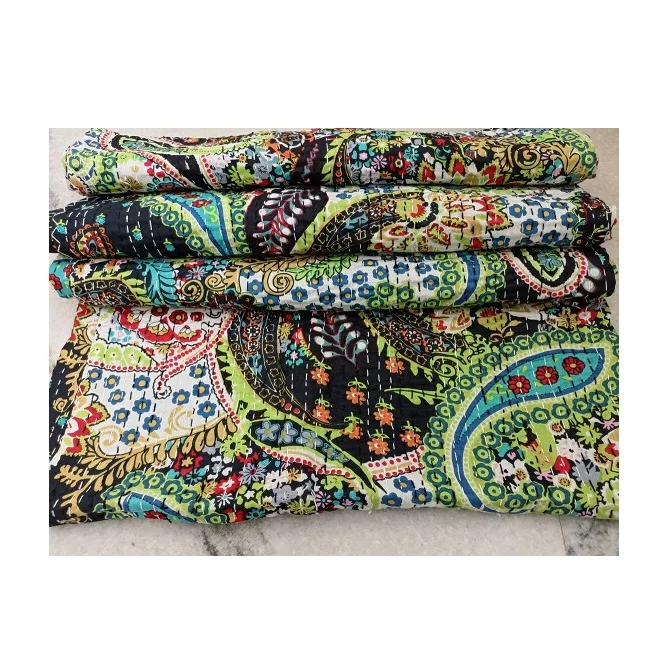 Excellent Quality New Black Multiple Colour Kantha Quilt for Home Hotel Wedding Bedspread Use from Indian Supplier
