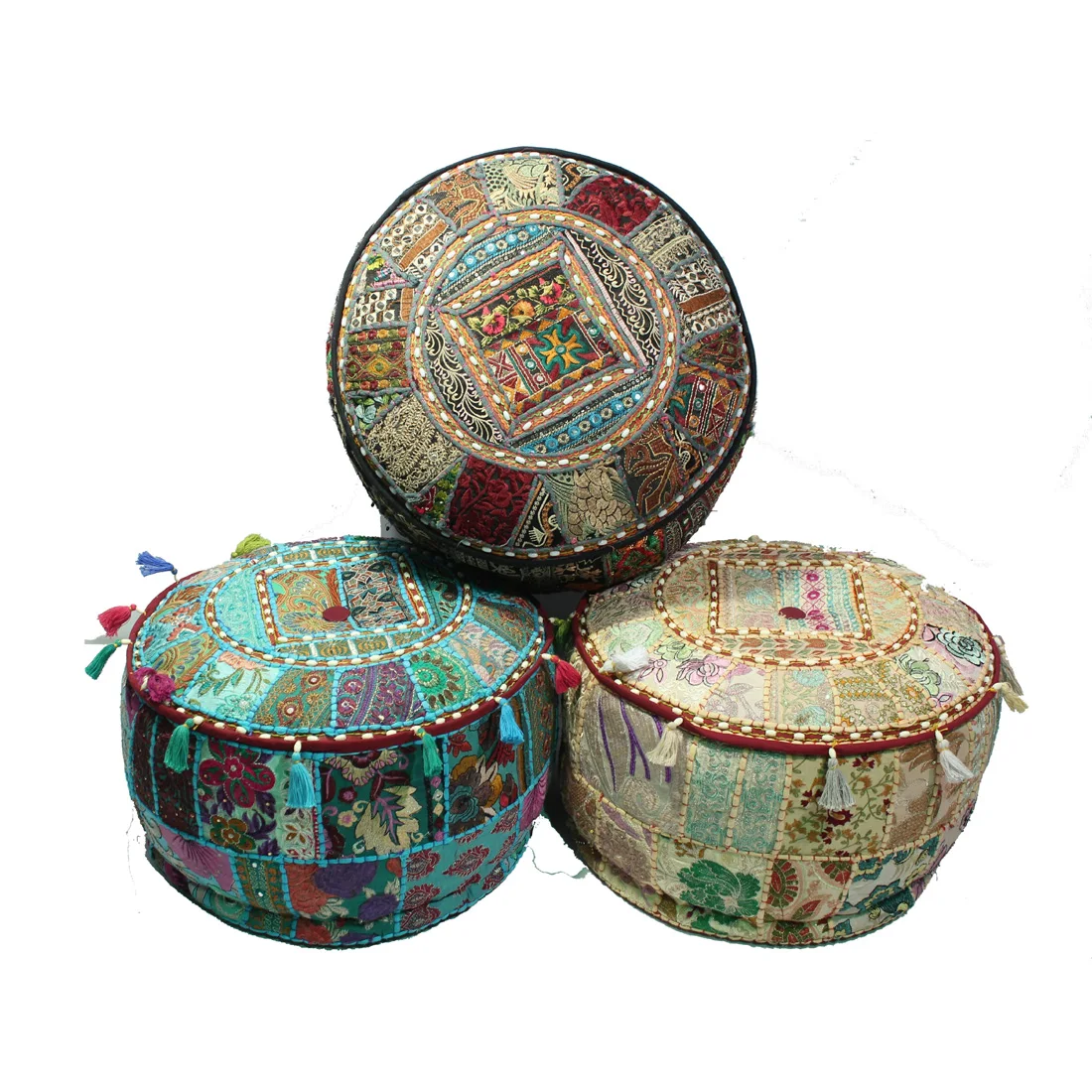 New Designer Collection Indian Vintage Handmade Pouffe Indian Hand Embroidered Patchwork Ottoman Poufs