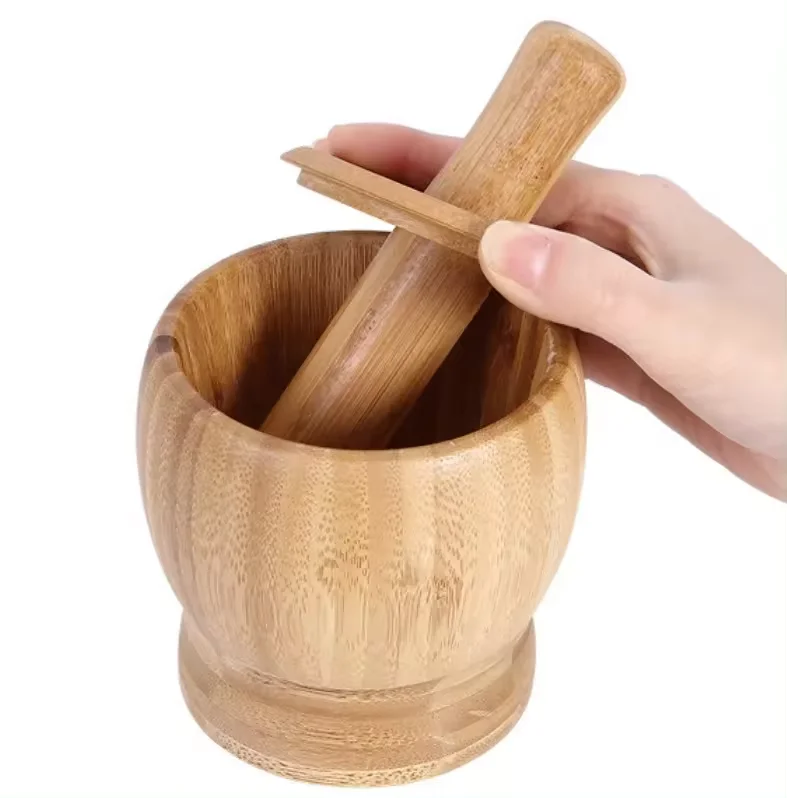 Natural Bamboo Wooden Pestle and Mortar Herb & Spice Tools Garlic Pepper Herb Spice Grinder Press Crusher Masher