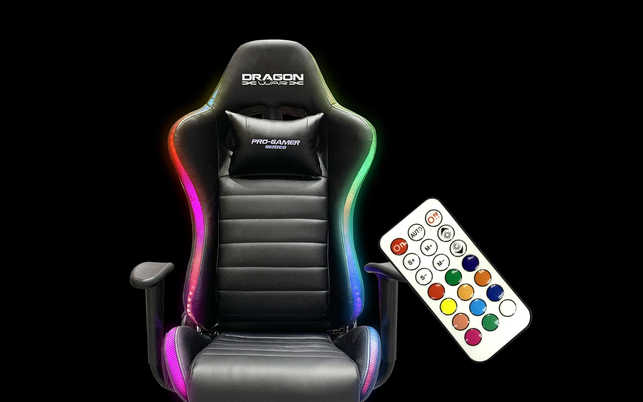 Dragon War logo RGB light massage 4d armrest gamer gaming chair with remote control