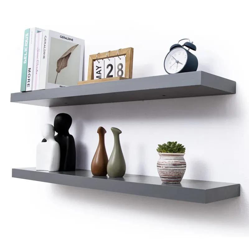 Handmade Rustic Mango Wood Floating Wall Shelves Brown Kitchen and Bathroom Rack Wholesale Home Decor with Metal Material