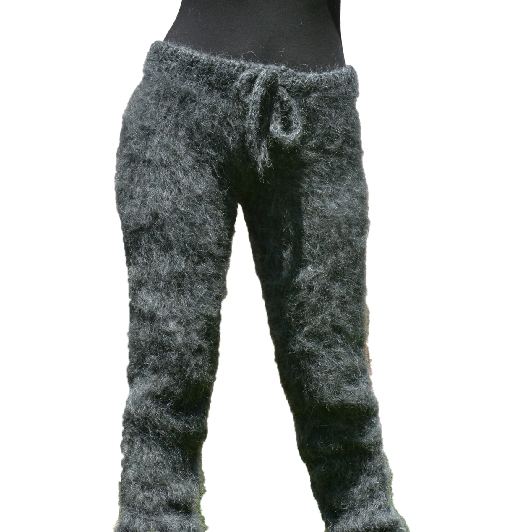 Хит продаж зимние термальные мохеровые джоггеры на заказ уличная одежда вязаные повседневные пушистые расклешенные мужские брюки